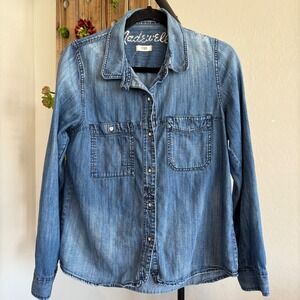 Madewell Womens Blue Denim Chambray Medium Button Up Shirt Long Sleeve Cotton